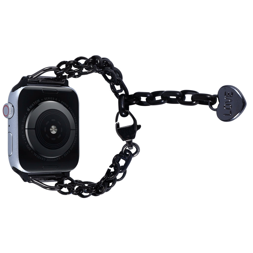 For Apple Watch Ultra 2 Series 9 SE Series 8 7 6 5 4 SE 3 2 1 Three Row Watch Strap Stainless Steel Wrist Band Bracelet with Heart Shape Pendant For Apple Watch Ultra 2 Series 9 SE Series 8 7 6 5 4 SE 3 2 1 Three Row Watch Strap Stainless Steel Wrist Band Bracelet with Heart Shape Pendant